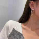 Pearl Crystal Bar Star Chain Tassel Earrings