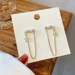 Pearl Crystal Bar Star Chain Tassel Earrings