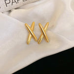Chunky X Cross Stud Earrings in Gold-Toned Finish