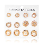 6-Pair Faux Pearl Stud Earrings Set in Gold-Toned Finish
