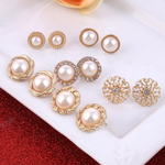 6-Pair Faux Pearl Stud Earrings Set in Gold-Toned Finish