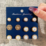 6-Pair Faux Pearl Stud Earrings Set in Gold-Toned Finish