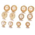 6-Pair Faux Pearl Stud Earrings Set in Gold-Toned Finish