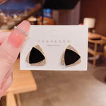 Black Triangle Crystal Stud Earrings