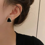 Black Triangle Crystal Stud Earrings