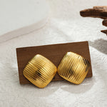 Gold-Plated Ribbed Square Stud Earrings