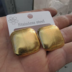 Gold-Plated Ribbed Square Stud Earrings