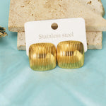 Gold-Plated Ribbed Square Stud Earrings