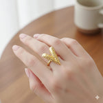 Gold V-Shape Textured Ring – Chevron Leaf Statement Ring for Women