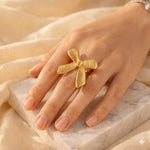 Ribbed Bow Gold Statement Ring